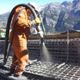 Concrete spraying and fibre-reinforced mortar